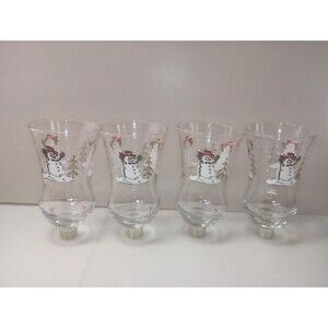 Snowman Votive Cup Peg Glass Candle Cup Home Interiors Set of 4